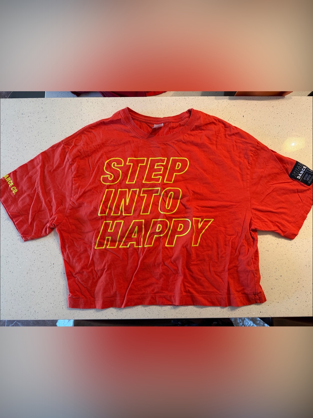Zumba Fitness Red Crop Top with Yellow Outline Slogan